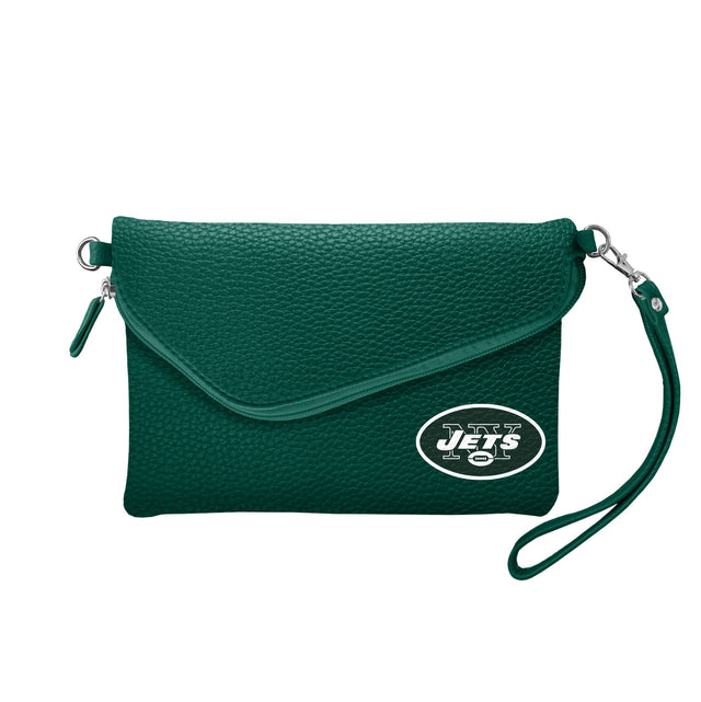 Cartera cruzada plegable Pebble de los New York Jets en color verde