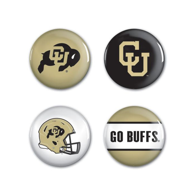 Paquete de 4 botones de los Colorado Buffaloes de 1 1/4" de diámetro