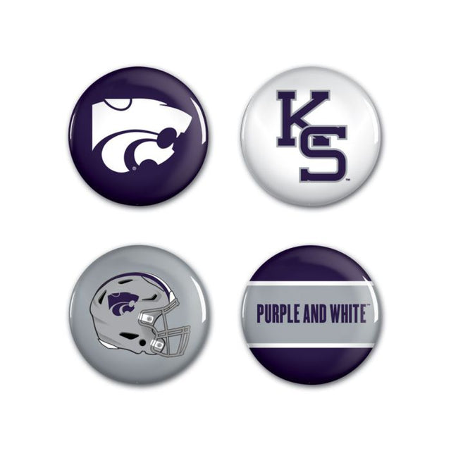 Paquete de 4 botones de Kansas State Wildcats de 1 1/4" de diámetro