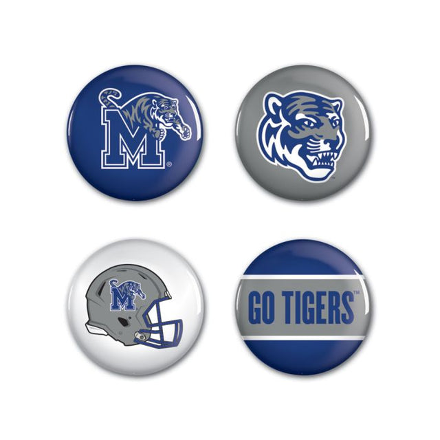 Paquete de 4 botones de los Memphis Tigers de 1 1/4" de diámetro