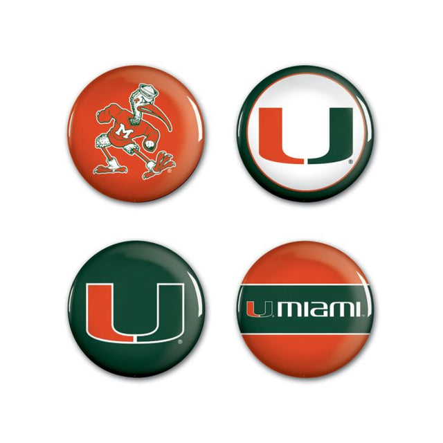 Paquete de 4 botones de los Miami Hurricanes de 1 1/4" de diámetro