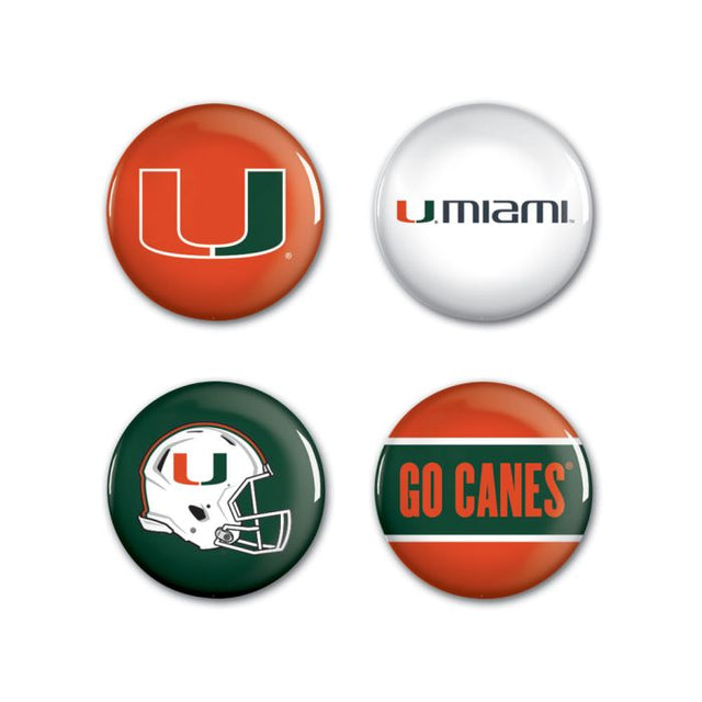 Paquete de 4 botones de los Miami Hurricanes de 1 1/4" de diámetro