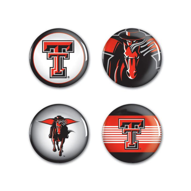 Paquete de 4 botones de Texas Tech Red Raiders de 1 1/4" de diámetro