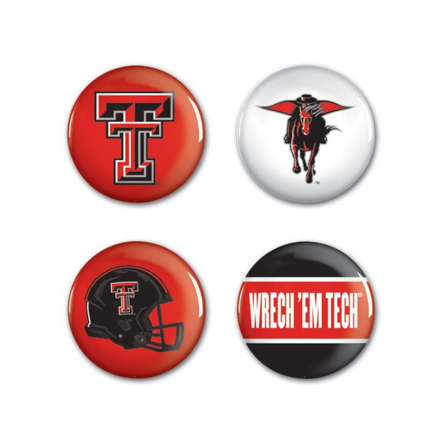 Paquete de 4 botones de Texas Tech Red Raiders de 1 1/4" de diámetro