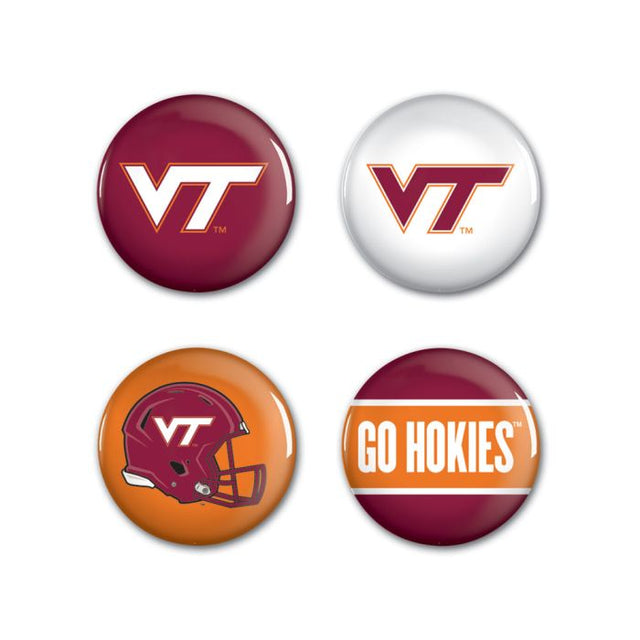 Paquete de 4 botones de Virginia Tech Hokies de 1 1/4" de diámetro