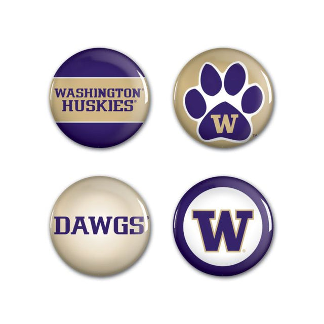 Paquete de 4 botones Washington Huskies de 1 1/4" de diámetro