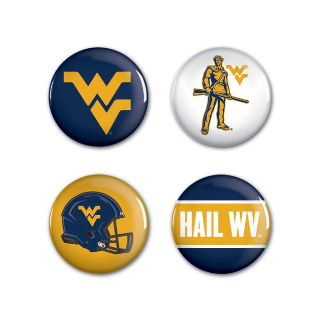 Paquete de 4 botones de West Virginia Mountaineers de 1 1/4" de diámetro