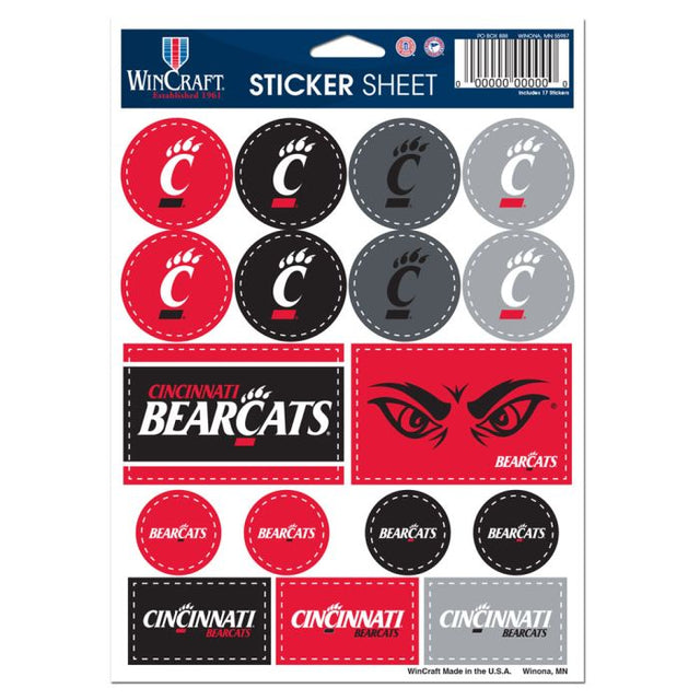 Lámina de calcomanías de vinilo de los Cincinnati Bearcats de 5" x 7"