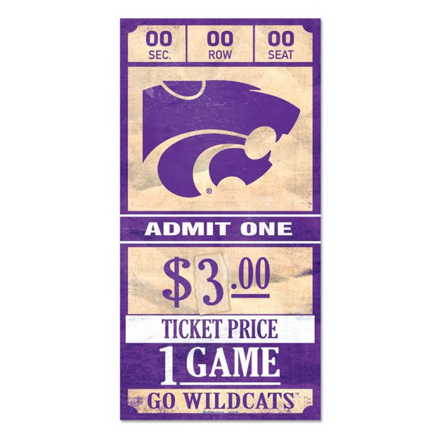 Kansas State Wildcats ticket Wood Sign 6x12 3/8" thick