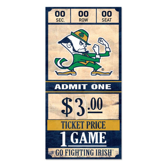 Notre Dame Fighting Irish TICKET Wood Sign 6x12 3/8" thick