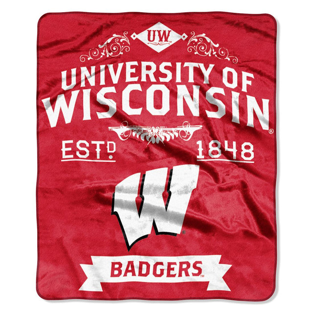 Manta de Wisconsin Badgers de 50 x 60 con diseño de etiqueta Raschel