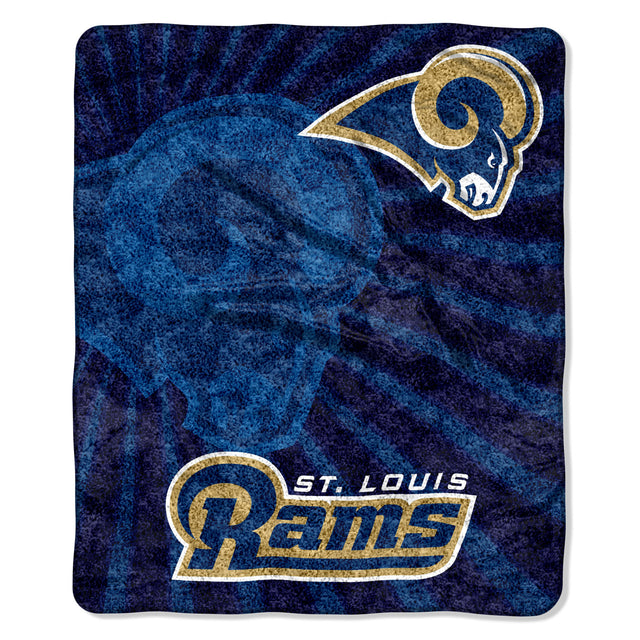 Manta de Los Angeles Rams de 50 x 60 con diseño estroboscópico de sherpa