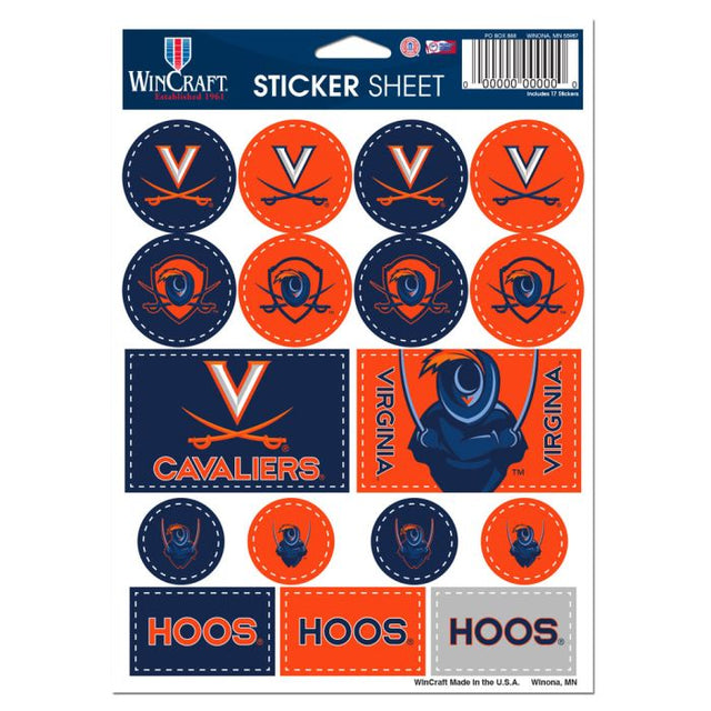 Hoja de calcomanías de vinilo de los Virginia Cavaliers de 5" x 7"