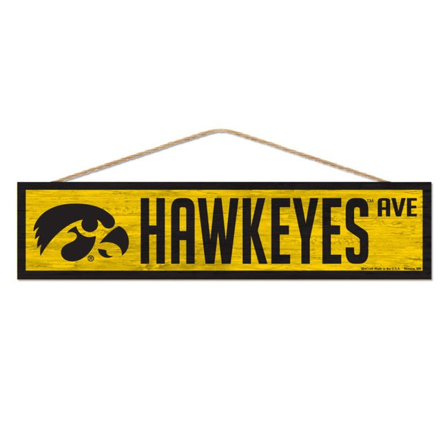 Iowa Hawkeyes Wood Sign-with Rope 4" x 17"