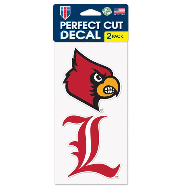 Juego de dos calcomanías de Louisville Cardinals Perfect Cut de 4" x 8"