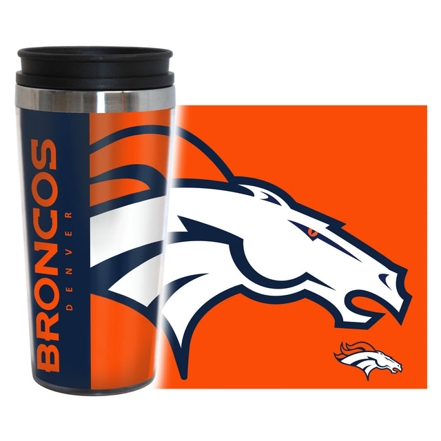 Taza de viaje de los Denver Broncos, envoltura completa de 14 oz, estilo Hype