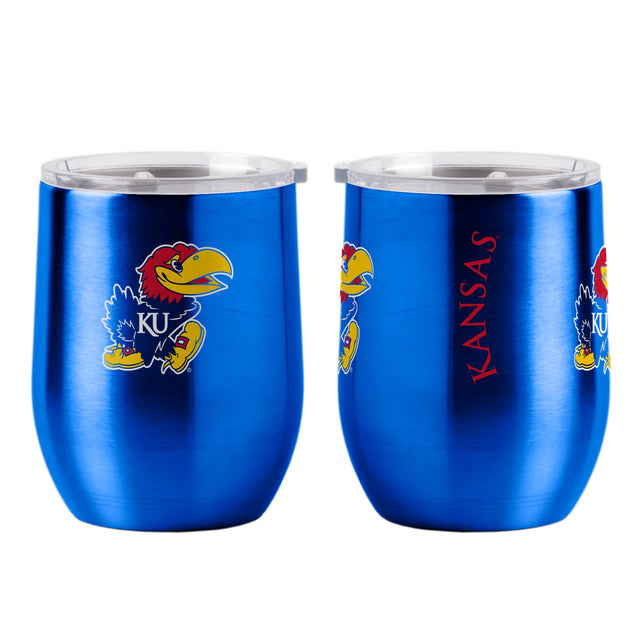 Vaso de viaje de acero inoxidable curvado de 16 oz de Kansas Jayhawks