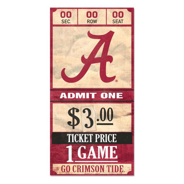 Alabama Crimson Tide TICKET Wood Sign 6x12 3/8" thick