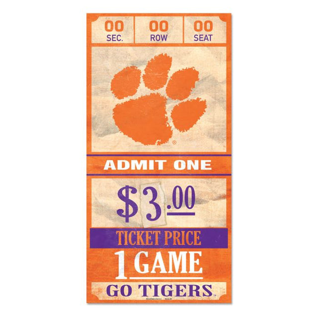 Letrero de madera con el texto "TICKET" de los Clemson Tigers, 6 x 12, 3/8" de grosor