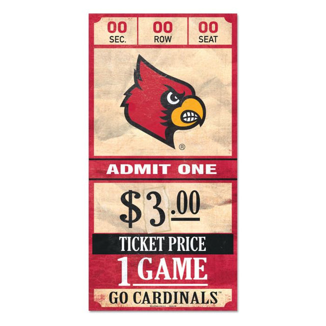 Letrero de madera con el texto "TICKET" de los Louisville Cardinals, 6 x 12, 3/8" de grosor