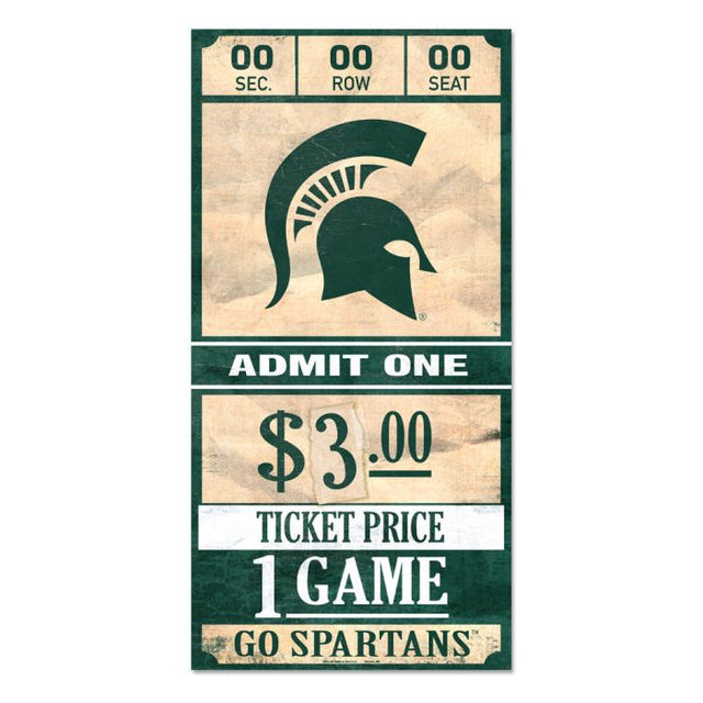 Michigan State Spartans TICKET Wood Sign 6x12 3/8" thick