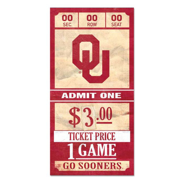 Letrero de madera con el texto "Boleto" de Oklahoma Sooners, 6 x 12, 3/8" de grosor