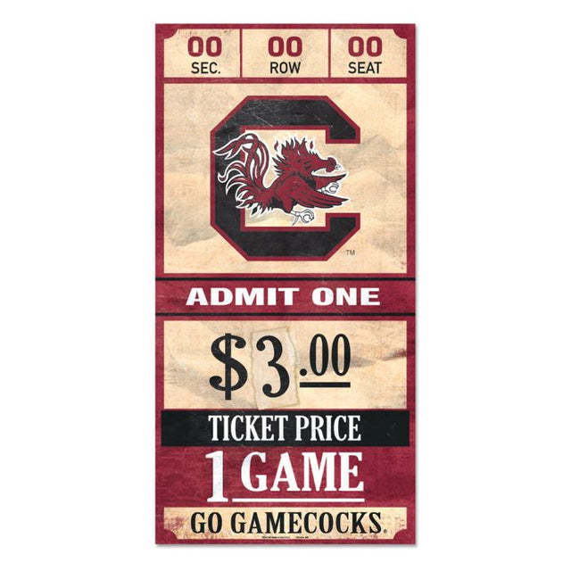 South Carolina Gamecocks TICKET Wood Sign 6x12 3/8" thick