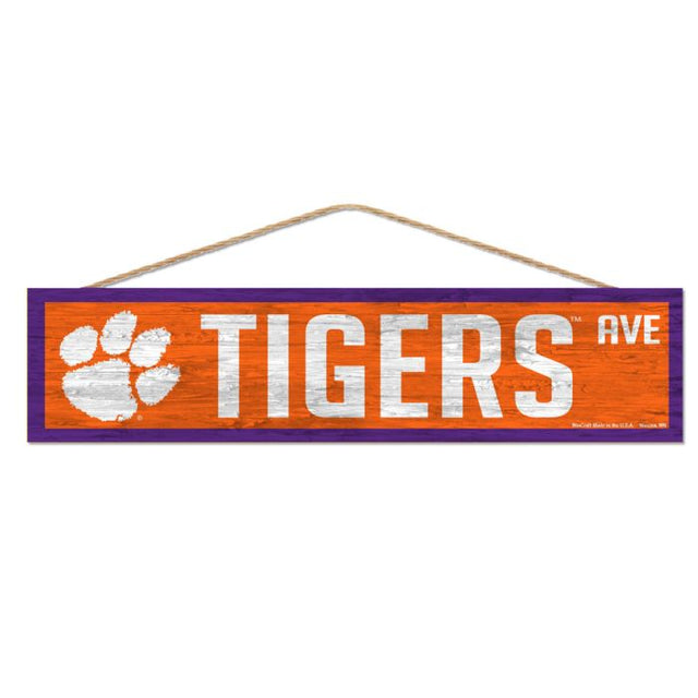 Letrero de madera de los Clemson Tigers con cuerda, 4" x 17"