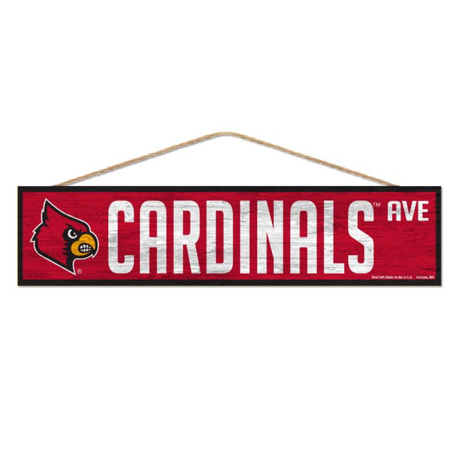 Letrero de madera de los Louisville Cardinals con cuerda, 4" x 17"