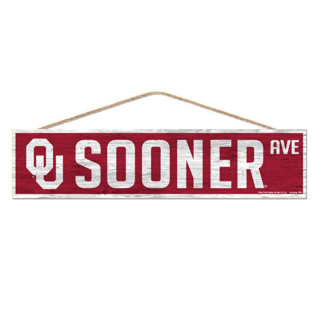 Letrero de madera de los Oklahoma Sooners con cuerda, 4" x 17"