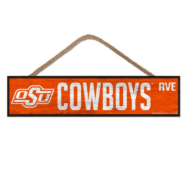 Oklahoma State Cowboys Wood Sign-with Rope 4" x 17"