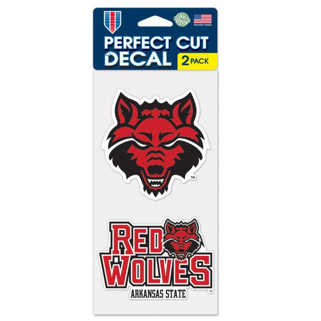 Juego de dos calcomanías de corte perfecto de Arkansas State Red Wolves de 4" x 4"