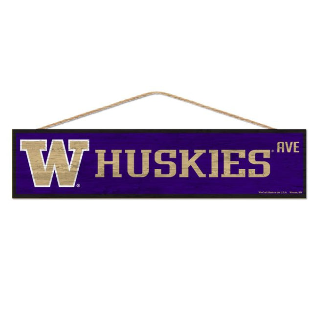 Letrero de madera de Washington Huskies con cuerda, 4" x 17"