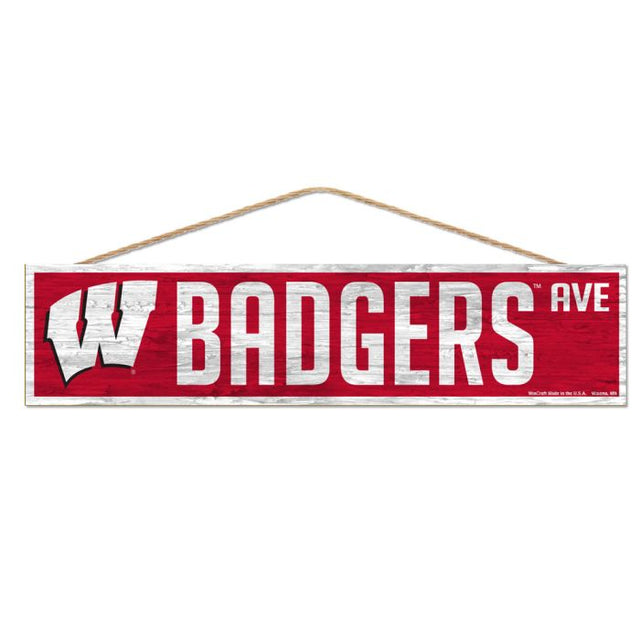 Wisconsin Badgers Wood Sign-with Rope 4" x 17"