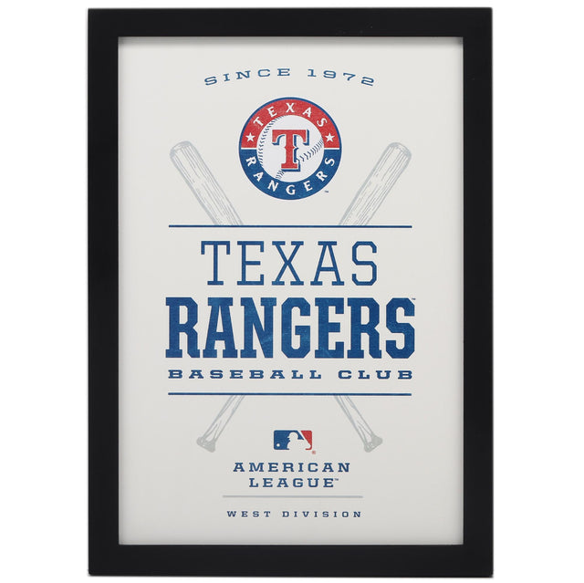 Decoración de pared enmarcada de madera con el equipo de béisbol de los Texas Rangers