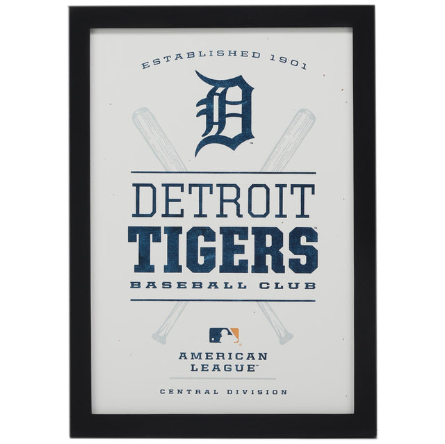 Decoración de pared con el logotipo del equipo enmarcado de los Tigres de Detroit