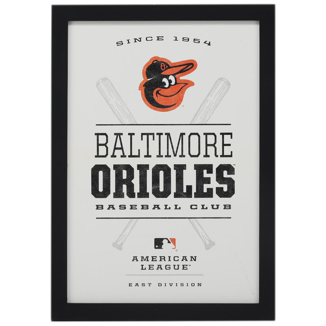 Decoración de pared con el logotipo del equipo enmarcado de los Baltimore Orioles