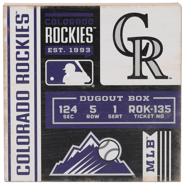 Decoración de pared de madera con entradas de los Colorado Rockies