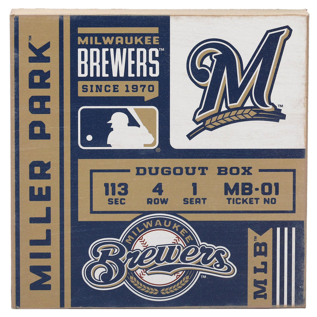 Decoración de pared de madera con entradas para el Miller Park de los Milwaukee Brewers