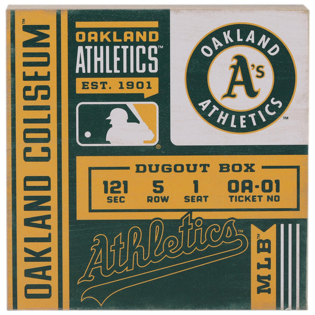 Decoración de pared con bloques de entradas de los Atléticos de Oakland