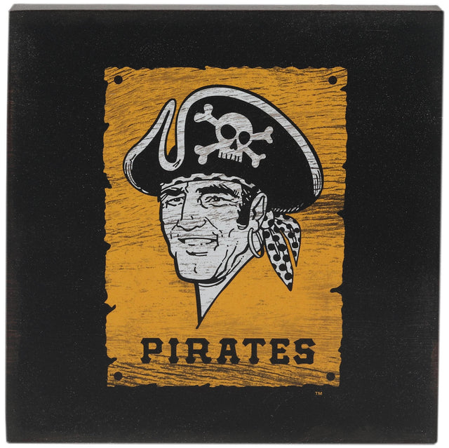 Decoración de pared con el logotipo de los Piratas de Pittsburgh en un bloque de madera