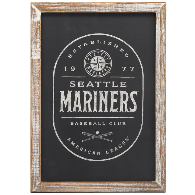 Decoración de pared enmarcada de madera con el equipo de béisbol de los Seattle Mariners