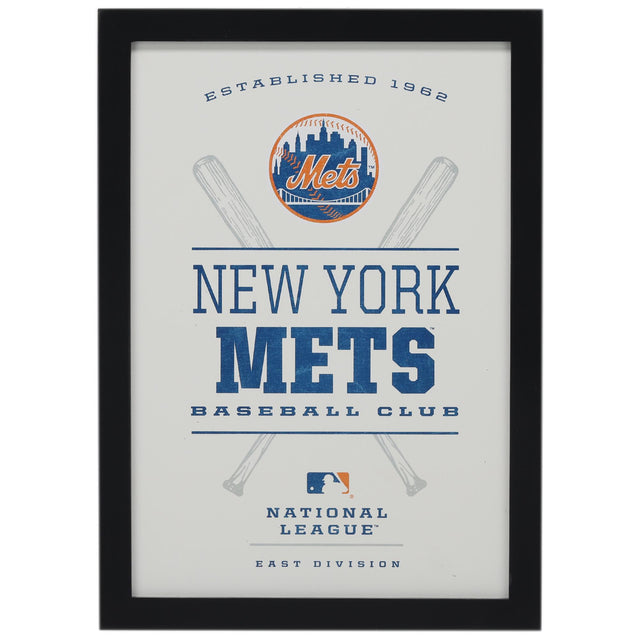 Decoración de pared con el logotipo del equipo enmarcado de los Mets de Nueva York