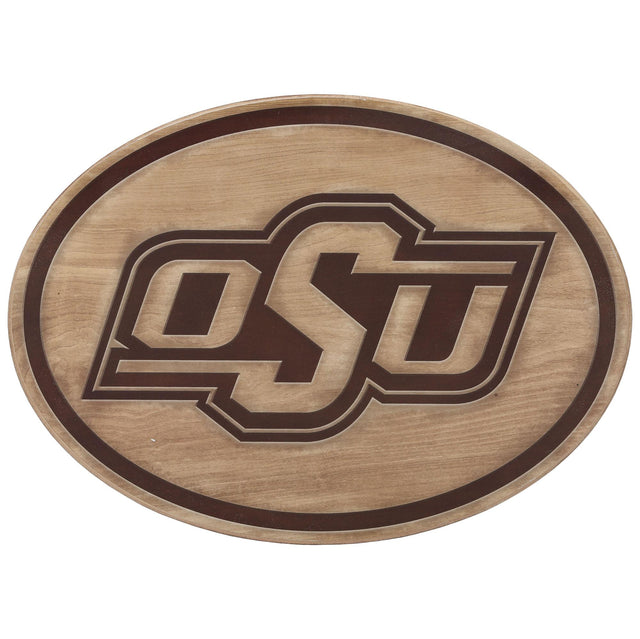 Decoración de pared de madera con el logotipo de la Universidad Estatal de Oklahoma