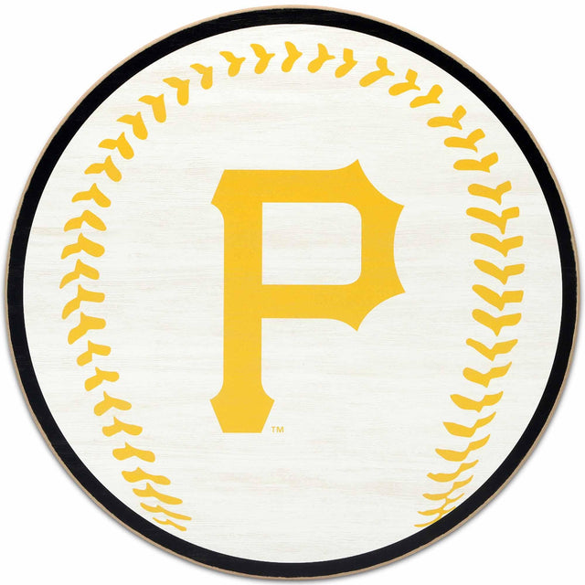 Decoración de pared redonda de madera con el logotipo de los Piratas de Pittsburgh y béisbol