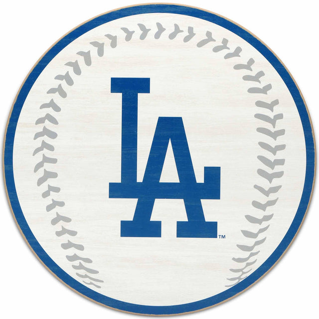 Decoración de pared redonda de madera con el logotipo de los Dodgers de Los Ángeles y béisbol