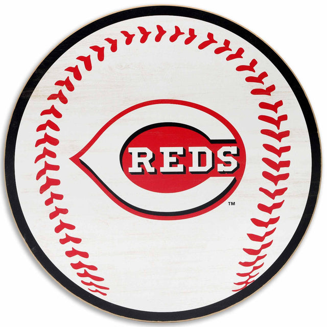 Decoración de pared redonda de madera con el logotipo de los Cincinnati Reds y el béisbol