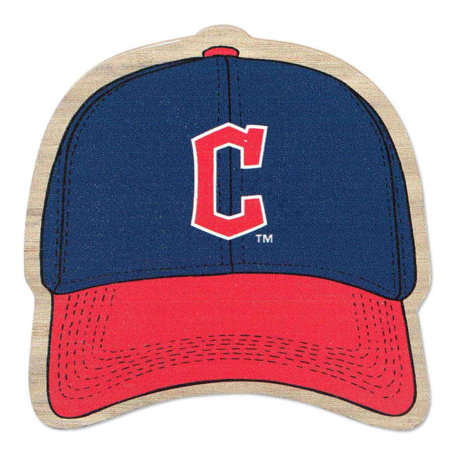 Imán de madera con forma de gorra de béisbol de los Cleveland Guardians