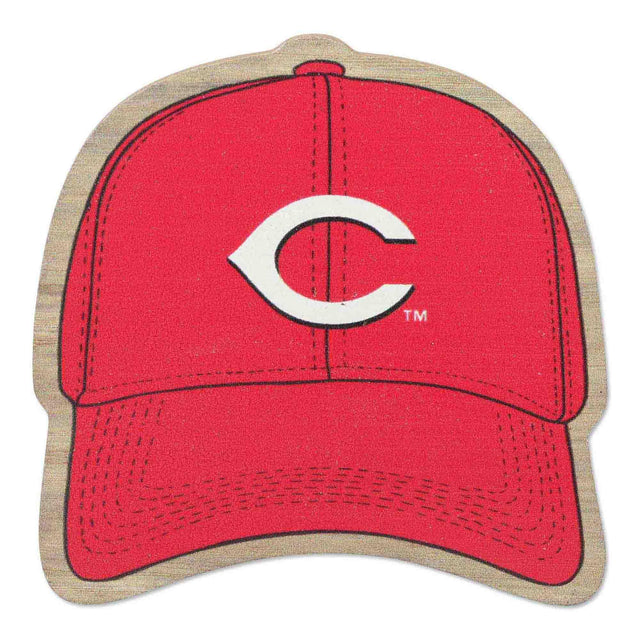 Imán de madera con forma de gorra de béisbol de los Cincinnati Reds