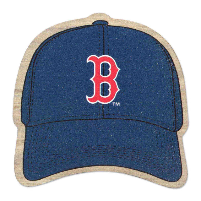 Imán de madera con la gorra de béisbol de los Boston Red Sox